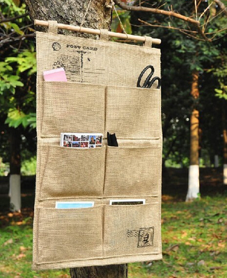 van de het canvasstof van fabrikantennatural jute van de de muur organiseert de hangende opslag zak van het de organisatorvervoer zich, Muur het hangen zakopslag