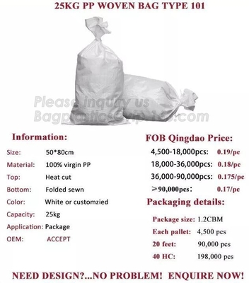 In het groot Geweven het Zandzakken van 20kg 25kg Polypropyleen, plastic containers voor cement, bloem die pp Geweven Zak 50kg verpakken