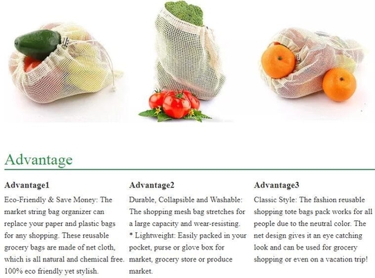Het rekupereerbare Katoen Mesh String Grocery Bag Shopper van Wasserijfibc Jumbozakken