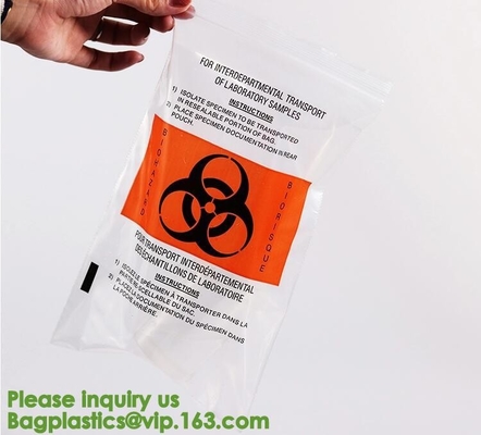 LDPE het Polybiohazard van het de Zakkenlaboratorium van de Afvalverwijdering Specimen van Biohazard met Zip lockkk-Sluiting