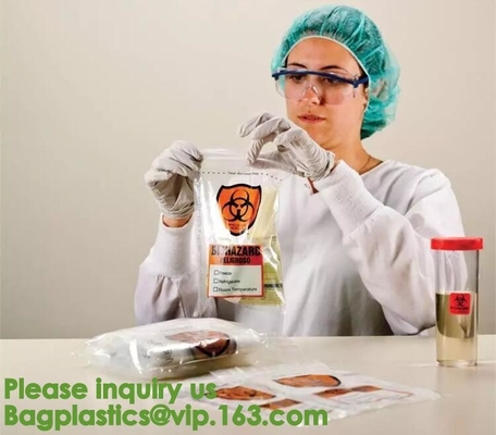 LDPE het Polybiohazard van het de Zakkenlaboratorium van de Afvalverwijdering Specimen van Biohazard met Zip lockkk-Sluiting