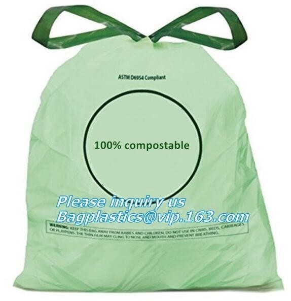 het drawstring van 100%-eco de vriendschappelijke directe composteerbare vuilniszakken van de productiefabriek op broodje, het Verzegelen & Handvat en Customi