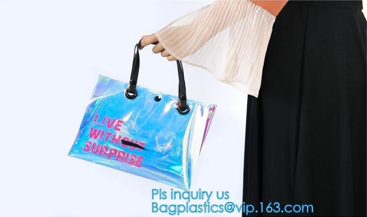 De maniervrouwen ontruimen pvc het Vinylstrand Tote Bags Handbag With Handle, de zak van de handtastotalisator met binnen drawstring zak, ZAK DRAAGT