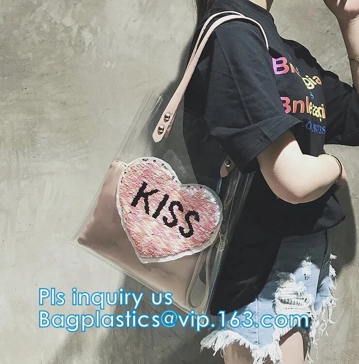 Pvc Materieel Winkelend Tote Bags, de Vinylzak van pvc Tote Handle Cosmetic Handbag Swimming voor Meisjes, zwart netwerk van de handvatstijl