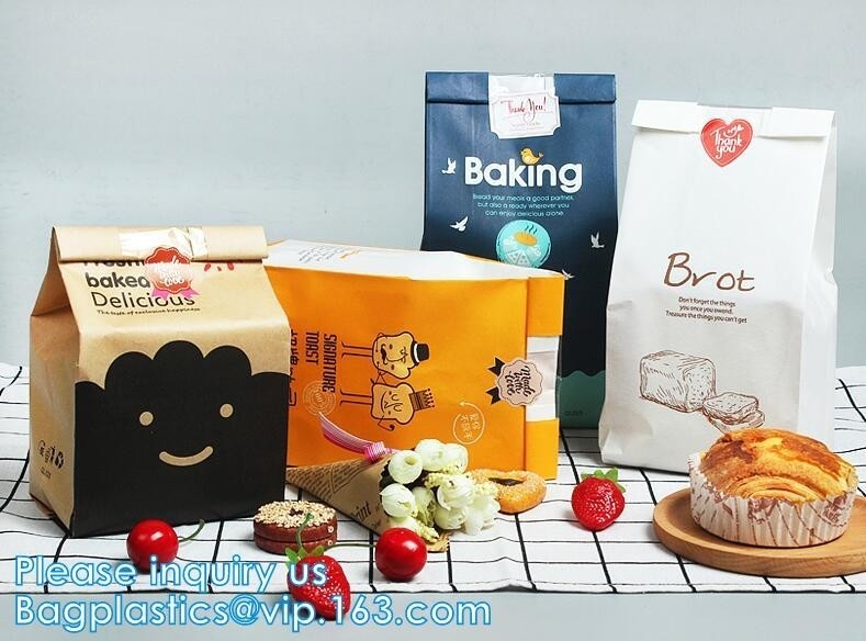 Douane Gedrukte bedekte PE Wit/Bruin Kraftpapier-Document, Sandwich/Brood/Koekjesdocument Zak, Meeneemtribune op kraftpapier-document broodzak met een laag