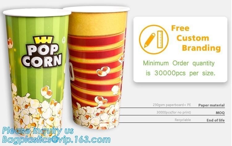 POPCORNdocument HET VAKJE, POPCORNkop, KIPPENvakje, DOUANE HET BRANDMERKEN, 24OZ, 32OZ, 46OZ, NEEMT PAKKET, KRAFTPAPIER-DOCUMENT KOP, DEKSEL, PAC