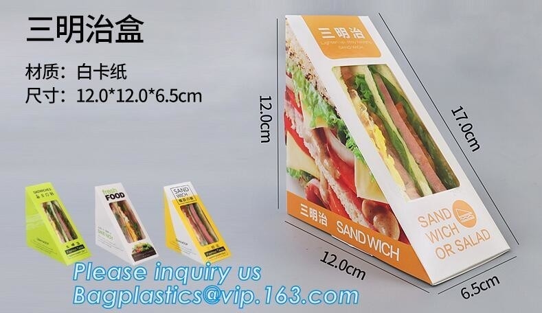 kraftpapier-document sandwichvakje met venster, het vakje van de driehoekssandwich voor verpakking, Kartonvakje met Duidelijke Vensterhamburger Sandwic