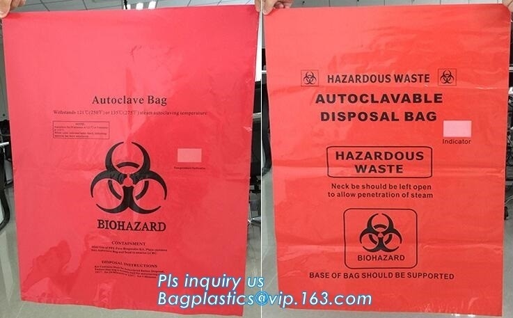 biohazard doet de rode kleuren beschikbare plastic medische zakken, Autoclaaf Biohazard Medische Beschikbare Plastic Zakken, bagease in zakken