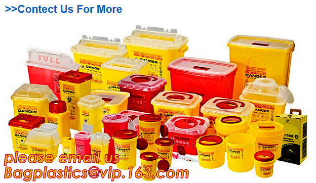 De gele Plastic Medische Scherpe Container voor naalden, Gezondheid en Medicals-scherpe gebruiks beschikbare 5L Scherpe container, bevat
