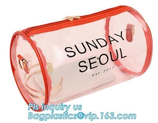 Travel Plastic Cosmetic Bags , Wash Cosmetic Bag With Inner Mirror