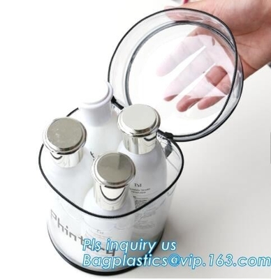 Travel Plastic Cosmetic Bags , Wash Cosmetic Bag With Inner Mirror