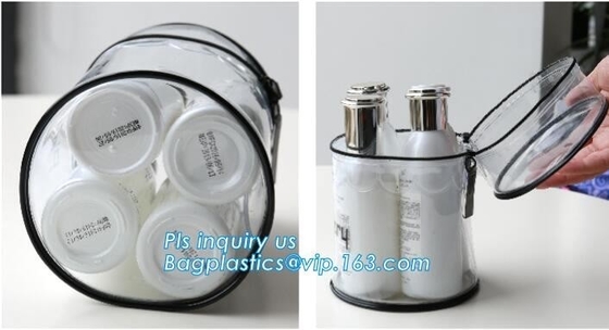 Travel Plastic Cosmetic Bags , Wash Cosmetic Bag With Inner Mirror