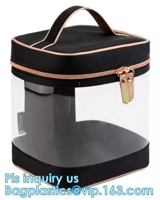 Travel Plastic Cosmetic Bags , Wash Cosmetic Bag With Inner Mirror