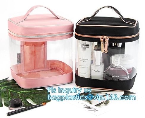 Travel Plastic Cosmetic Bags , Wash Cosmetic Bag With Inner Mirror